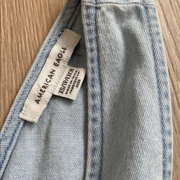 American Eagle Denim Romper | Ruffle Hem Smocked Waist Chambray Mini Romper XS - Picture 5 of 13